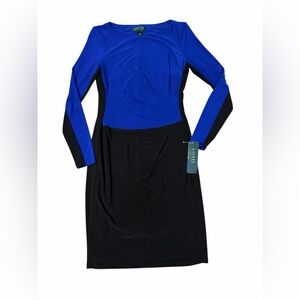 NWT Lauren Ralph Lauren Dress Womens 4 Blue Black Stretch Form Fitting Preppy